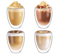 katmerio Juego de 4 vasos de café de doble pared, 350 ml, tazas de capuchino para café, helado, té, leche y zumo