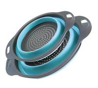 Katmerio Juego de Colador Plegable - 2 Piezas de Cocina de Silicona para Pasta, Frutas y Verduras (Azul)
