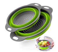 Katmerio Juego de Colador Plegable de Silicona - 2 Piezas para Cocina, Pasta, Frutas y Verduras (Verde)