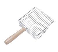 katmerio Pala para arena para gatos, pala de metal, con mango de madera, pala para arena para gatos, perros, 28 cm (plata)