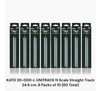 KATO 20-000-L UNITRACK N Scale Straight Track 24,8 cm, 8 paquetes de 10 (80 e...