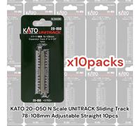 KATO 20-050 N Escala UNITRACK Pista Deslizante 78-108mm Ajustable Recto 10pcs