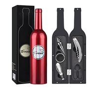 Kato Juego de Regalo de Accesorios para Vino: Kit de abridor de Botellas de Vino, Anillo de Goteo, Cortador de Papel de Aluminio, vertedor de Vino y tapón en Bolsa novedosa con Forma de Botella