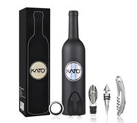 Kato Juego de Regalo de Accesorios para Vino: Kit de abridor de Botellas de Vino, Anillo de Goteo, Cortador de Papel de Aluminio, vertedor de Vino y tapón en Bolsa novedosa con Forma de Botella