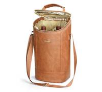 Kato Tirrinia Bolsa isotérmica aislante para 2 botellas, de piel, para viajes de vino y cerveza, enfriador de botellas de vino, regalo para amantes del vino para pícnic, color marrón