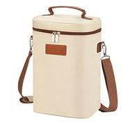 Kato Tirrinia Bolsa para 4 Botellas, Bolsa isotérmica, Bolsa de Vino portátil, con Correa, para Picnic, Fiesta, Restaurante, muestras de Vino Beige, 21 × 18 × 31 cm