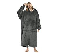 Kato Tirrinia Manta con capucha de Sherpa de gran tamaño, larga, suave, cálida, gigante, con bolsillo frontal, manta de felpa gigante con capucha para adultos, hombres y mujeres, gris