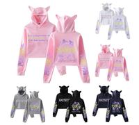 Katseye Cat Ear Hoodie Damen Pullover Beautiful Chaos Tracklist Lässiger Oversize Hoodie mit Kapuze Hoodies Women Mode Sweatshirt Long Sleeve Sweatjacke Casual Streetwear Crop Tops, A 04, S