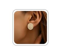 Katshdan Pendientes de perlas de ópalo ovalado Pendientes de tachuelas de halo de cuentas de perlas pequeñas Pendiente de tachuelas de piedra lunar de oro