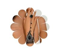Katshdan Pulsera con Anillo de Dedo de Encaje gótico Pulsera Esclava Steampunk de Encaje Negro Borla de Perlas de Cristal Negro Anillo Rosa Pulseras esclavas Pulsera Lolita Arnés de Mano