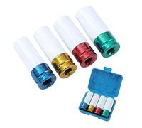 KATSU 1/2" Juego de Vasos de Impacto con Protectores para Llantas de Aluminio 4 Piezas 17, 19, 21, 22mm, Acero al Cromo Molibdeno, 85 mm Longitud, Reparación Automática Garaje