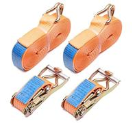 KATSU 2 x 5000kg (5 Ton) 10m Correa de Amarre de Trinquete Juego de 2 Piezas Correa de Sujeción de Alta Resistencia Manejo de Materiales EN 12195-2 con Ancho de Correa de 5cm + Gancho de Garra