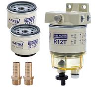 KATSU Filtro Diésel Separador de Agua Trampa Conjunto R12T con 2 Filtros Adicionales para Motores Diésel Barcos Marinos Camiones Tractores Generadores Eléctricos 482731X