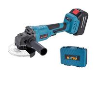 KATSU FIT-BAT 21V Amoladora Angular Brushless a Bateria 115mm con 3,0 Ah Batería y Cargador, Motor sin Escobillas, 3 Velocidades, en Caja para Amolar, Cortar y Pulir