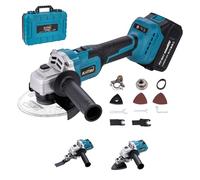 KATSU FIT-BAT 21V Amoladora Angular Inalámbrica Brushless 115mm 125mm Motor sin Escobillas con 3,0 Ah Batería y Accesorios de Adaptador Multiherramienta Oscilante para Cortar Pulir