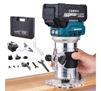 KATSU FIT-BAT 21V Brushless Recortadora Inalámbrica Cortadora de Madera Enrutador, con Base de Recortar, Batería de 4,0 Ah y Cargador, 3 Mandriles Collets 1/4", 6mm y 8mm