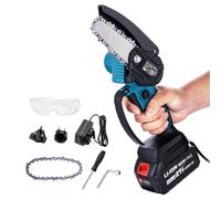 KATSU FIT-BAT 21V Mini Motosierra Batería Brushless 4 Pulgadas sin Escobillas con 3,0Ah Batería y Cargador, Cadena Adicional, para Cortar Ramas de árboles Madera