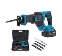 KATSU FIT-BAT 21V Sierra de Sable Inalámbrica con 3,0 Ah Batería y Cargador, 4 Hojas de Sierra, 28mm Longitud de Carrera, Velocidad Variable, para Poda de Corte de Metal y Madera