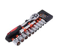KATSU Juego de llaves de vaso de 1/2 ", 12 piezas, accionamiento métrico de 10-24 mm con llave de trinquete de liberación rápida de 24 dientes y barra de extensión de 5", acero al cromo vanadio 420343