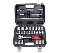 KATSU Juego de Llaves de Vaso de 1/2" 32 Piezas, Accionamiento Métrico de 8-32mm con Llave de Trinquete de Liberación Rápida de 72 Dientes y Barra de Extensión, Herramienta de Reparación Automática