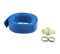 KATSU Manguera Plana para Descarga de Agua 10 m x 38 mm, con 2 Clips y Conector, Se Adapta a Bombas de Agua Sumergibles y Otras para Drenar Estanques, Riego de Jardines, Piscinas, Azul 664443