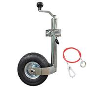 KATSU Rueda Jockey 48 mm con 10" Neumático de Goma con Soporte y 1m Cable de Acero Inoxidable para Coche Remolque Caravana Acoplamientos Acero Galvanizado