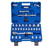 KATSU Tools Juego de 32 llaves de vaso de 1/2 pulgada CR-V, 6 y 12 puntos métricos de 8 a 32 mm, llave de trinquete de liberación rápida de 72 dientes, inserciones de bujía, herramienta mecánica para