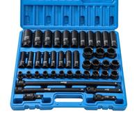 KATSU Tools Juego de 43 vasos de impacto de alta resistencia con accionamiento de 1/2", acero de aleación de cromo vanadio, herramienta mecánica para garaje de automóviles