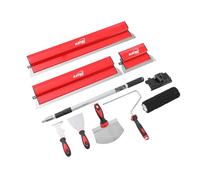 KATSU Tools Juego de 9 cuchillas de desnatado para paneles de yeso, cuchillas de 25/60/80 cm + poste de extensión de aluminio + rodillo de pintura + cuchillo de masilla + raspadores de papel pintado