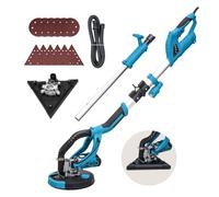 KATSU Tools Lijadora eléctrica para paneles de yeso de 950 W con doble disco (redonda + triangular), mango telescópico de aluminio, linterna LED, 6 velocidades variables, 12 papeles de lija, para