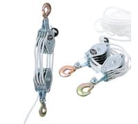 KATSU Tools Sistema de Poleas para Elevación, Capacidad de Rotura 4400lbs, Cuerda de Nylon 20m x 8mm, Ganchos de Acero, para Garaje y Construcción