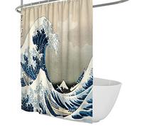 Katsushika Hokusai Cortina de Ducha la Ola de Kanagawa Cortinas de Ducha Decoración Cortinas de Baño de Condominio Impermeables de Poliéster Estilo Ukiyo-E W100xL150cm