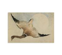 Katsushika Hokusai-Goose Flying in Front of The Moon - Póster de pared impreso en lienzo, lienzo impreso, pintura de pared, decoración moderna del hogar, 30 x 45 cm