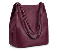 Kattee Bolso de hombro y bolso de mano de piel auténtica suave para mujer con cierre magnético superior, Violeta oscuro, M, Hobo