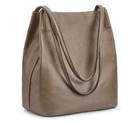 Kattee Bolso de Mano y Bandolera de Piel Auténtica Suave para Mujer con Cierre Magnético Superior, Caqui, Medium