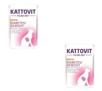 Kattovit Feline Diet Diabetes | Paquete Doble | 2 x 24 x 85 g | Alimento dietético Completo para Gatos | para apoyar la reducción del sobrepeso | Comida húmeda en Bolsa Fresca