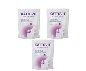 Kattovit Sensitive | Pack Triple | 3 x 400 g | Alimento dietético Completo para Gatos | Puede contribuir a Reducir los síntomas de intolerancia a los Ingredientes y nutrientes