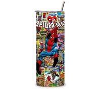 KaTunn - Botella de Agua Acero Inoxidable Superhéroe Personalizada con Pajita - Botella Agua Térmica Infantil con Nombre Grabado - Termo Personalizado para Niños - Regalo Original (Spider Man Cómic)