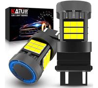 KATUR Bombilla 3157 T25 LED, Canbus 500% Brillo 3000LM 6000K Blanco Xenón con Ventilador P27/7W 3157A 3157NA LED Luces de Circulación Diurna Intermitentes Freno, 2PCS