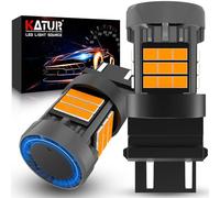 KATUR Bombilla 3157 T25 LED, Canbus 500% Brillo 3000LM Ámbar Amarillo con Ventilador P27/7W 3157A 3157NA LED Luces Intermitentes, 2PCS