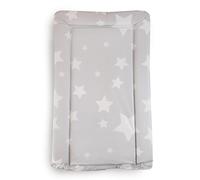 KATY Deluxe Baby - Cambiador unisex impermeable con bordes elevados, color gris claro con diseño de estrellas blancas