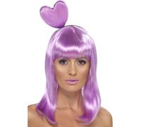 Katy Perry Peluca Larga Lila con Corazón Diadema Mujer Celebrity Disfraz