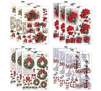 Katy Sue Christmas is Coming - Colección de decoupage troquelada de flores de pascua, coronas y petirrojos. 12 hojas de decoupage troquelado festivo y festivo para suministros de fabricación de