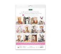 Katy Sue Crafty Kittens - Decoración de tarjetas troqueladas y colección de decoupage. 4 hojas de adornos de tarjetas con temática de gatitos y gatos y 4 hojas de decoupage troquelado a juego para