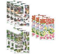 Katy Sue Decoupage troquelado en 3D, diseño de cabañas, jardines y flores, 9 hojas A4 de diseños precortados Katy Sue con decoración de jardín, patio y flores