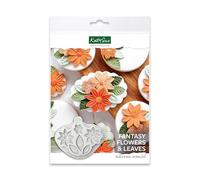 Katy Sue Molde de silicona con diseño de flores y hojas de fantasía para decoración de pasteles y manualidades. Flores de 40 a 26 mm, hojas de 29 a 40 mm. Uso con fondant, pasta de azúcar y arcilla de