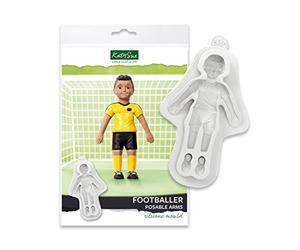Katy Sue Molde de silicona para decoración de pasteles y manualidades, diseño de futbolista con brazos articulables - hace un jugador de fútbol de pie de 120 mm de alto.