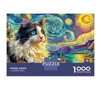 Katze im Sternennachtstil 1000 Piezas Rompecabezas Imposible Actividades Familiares Fantasy Wonderful Cat Jigsaw Desafíos Difíciles para Regalo 70x50cm/1000pcs