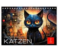 Katzen - die Nacht erwacht (Tischkalender 2026 DIN A5 quer), CALVENDO Monatskalender: Nächtliche Ausflüge auf Samtpfoten.