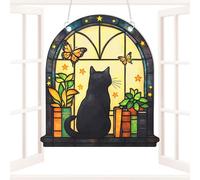 Katzen Gedenkglas Anhänger - Buntes Acryl Katzenfenster Ornament | Künstlerisches Glaswand für Fenster Balkon Terrasse Garten Wand Zuhause Erinnerung Dekoration Geschenk Haustierliebhaber